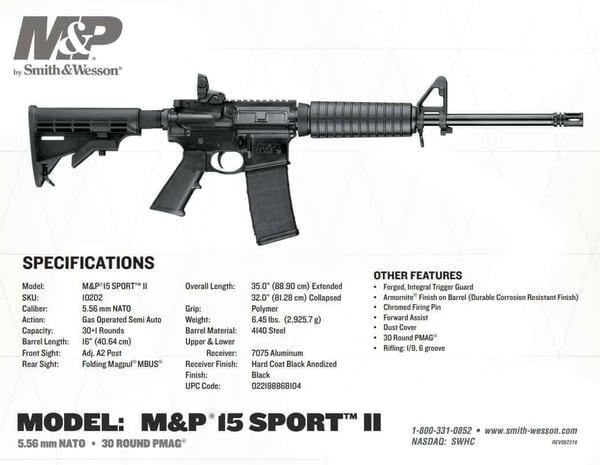 smith wesson mp 15 sport ii spec sheet