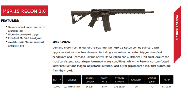 savage msr15 recon 20 spec sheet