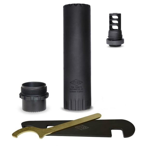 YHM Turbo T3 Suppressor with QD Muzzle Brake 5.56mm Stainless Steel/Cobalt 1/2x28 — view 3