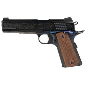Standard Mfg 1911 Handgun .45 ACP 7rd Magazine 5" Barrel Black and Royal Blue Engraving with Brown Grips — view 2