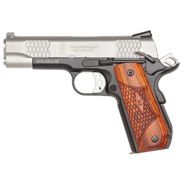 Smith & Wesson 1911SC E Series Handgun .45 ACP 7rd & 8rd Magazines 4.25" Barrel Round Butt Scandium Frame Silver and Black — view 2