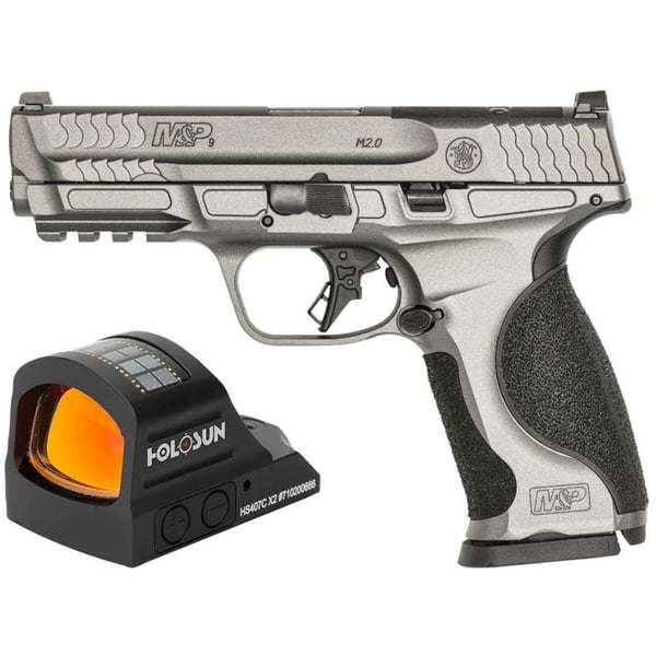 Smith & Wesson M&P9 M2.0 Handgun 9mm Luger 17rd Magazines (2) 4.25" Barrel Silver Metal with Black Grips and Holosun HS407C X2 Red Dot — view 2